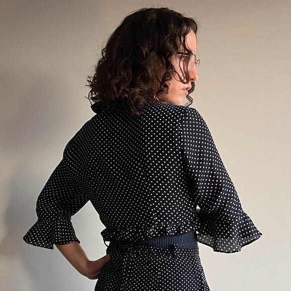 Navy & White Polka Dot Tie Top - Picture 2 of 6